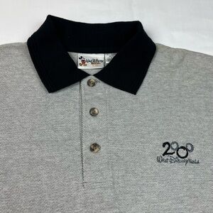 Vtg Walt Disney World 2000 Mens Polo Shirt Sz Large Y2K Light Grey/Black B1